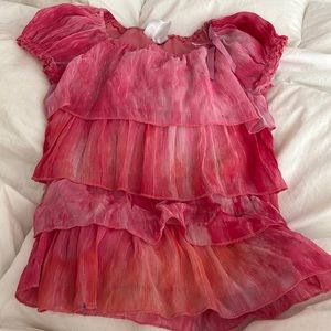 Beautees Ruffled Pink Orange Bow Shirt